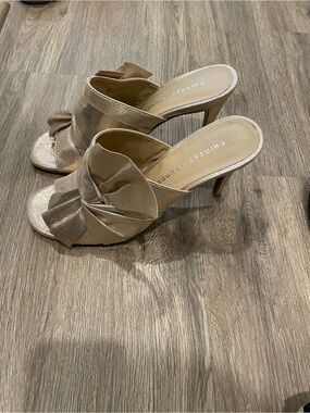 Chinese Laundry Metallic Gold Knotted Mule Heels